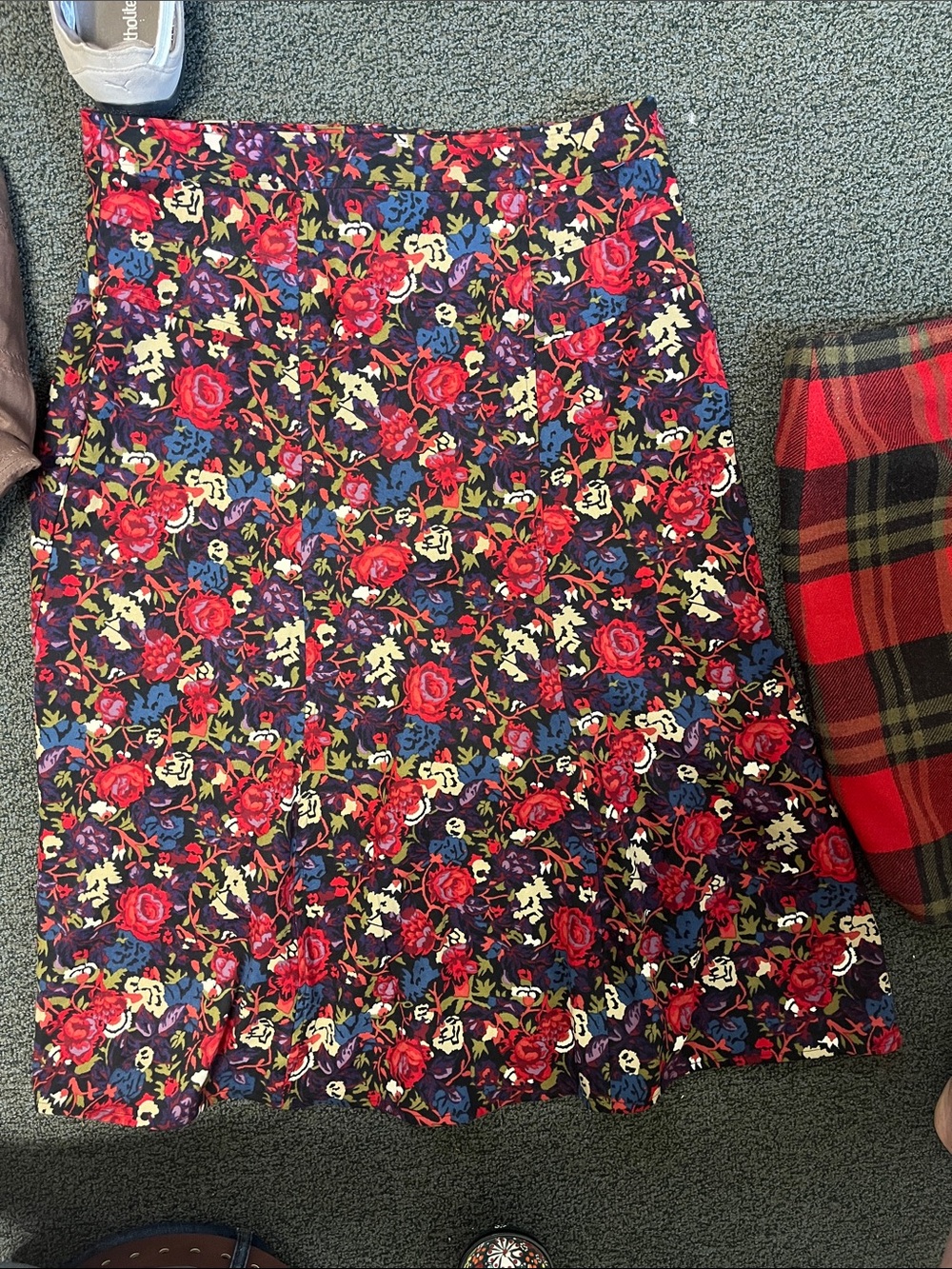 Christopher & Banks Red Floral A-Line Skirt with Multicolor Blooms